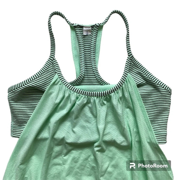LULULEMON No  Limits Striped Mint Green Running Tank Top Size 6 - Picture 3 of 8
